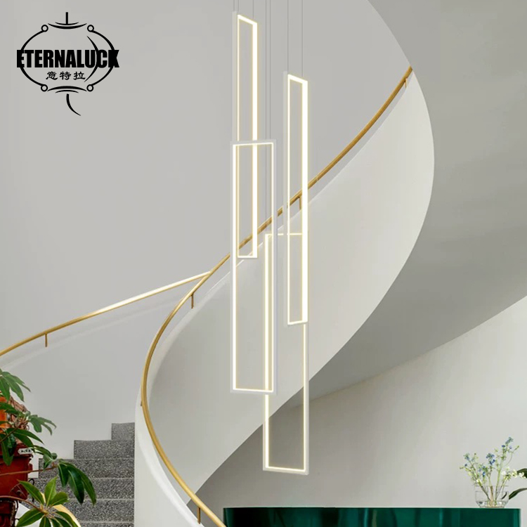 New Arrival Long Rectangle Indoor Home Villa Staircase Bar Hotel Dining Room Acrylic Modern Chandelier Led Pendant Lights