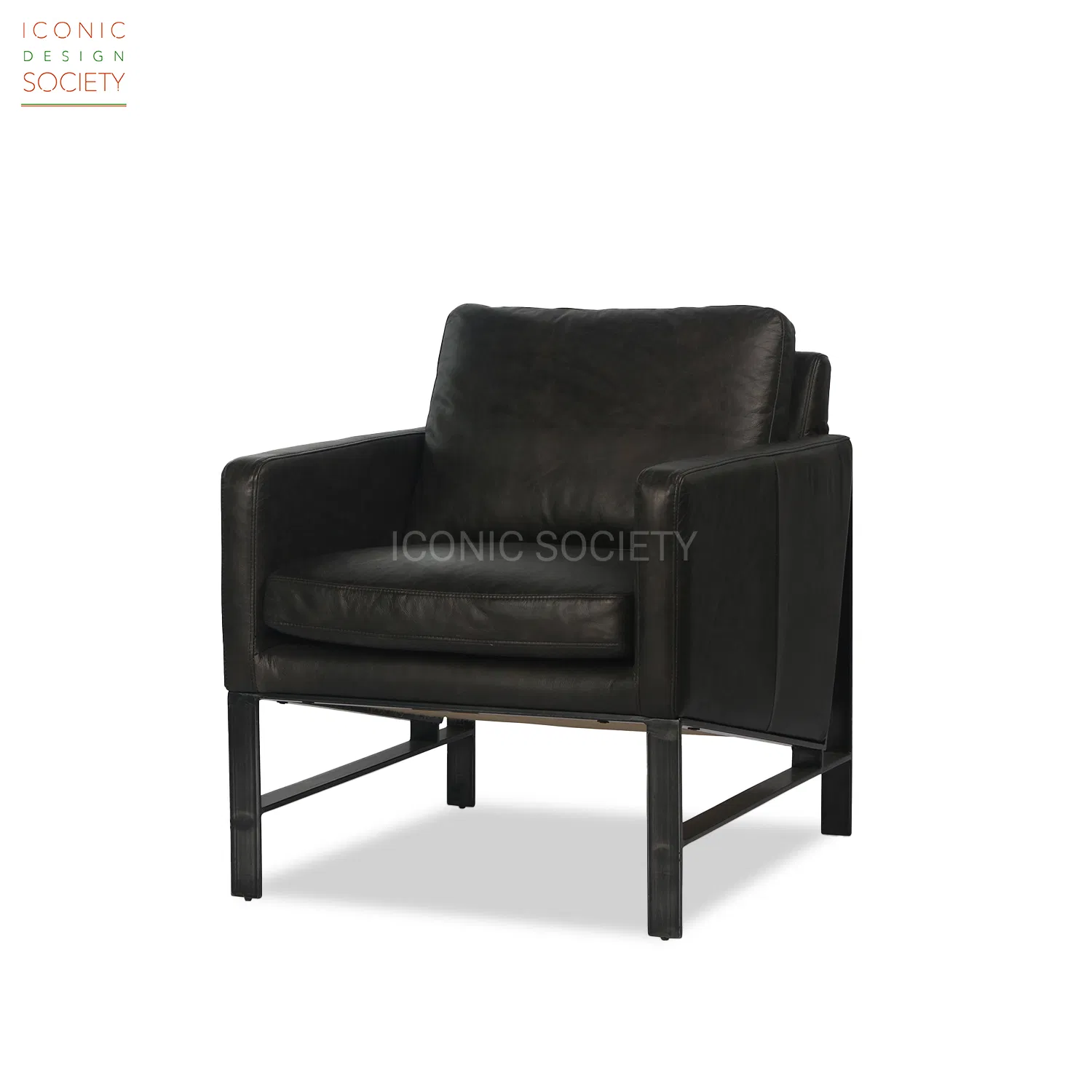 Modern Industrial Home Sitting Room Living Room Club Leisure Hotel Furniture Metal Steel Genuine Leather Accent Arm Chair