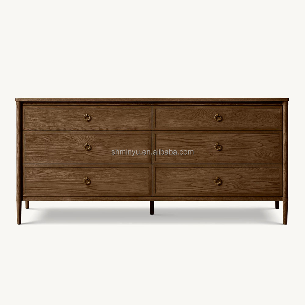 Luxury Modern 6-Drawer Oak Dresser Solid Wood Chest of Drawers for Home Bedroom Furniture Storage Features