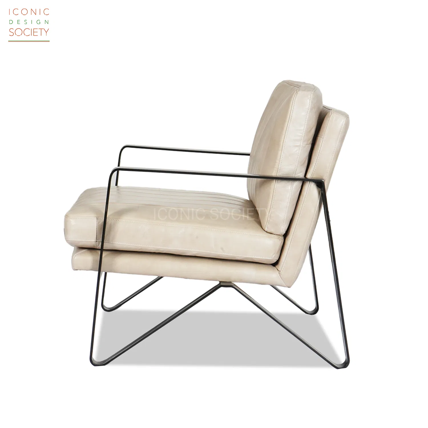 Modern Industrial Home Sitting Room Living Room Leisure Hotel Furniture Metal Iron Steel Pipe Genuine Leather Accent Arm Chair