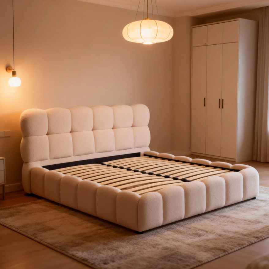 Hot Selling Modern Fabric Luxury King Size Soft Upholstered Bed Bubble Storage Bed Frame for Bedroom Furniture