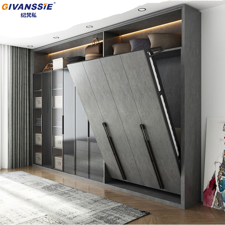 Top-Notch Quality Custom-Made Wooden Murphy Bed Budget-Friendly Invisible Wall Bed With Wardrobe Murphy Sofa Set Folding Beds