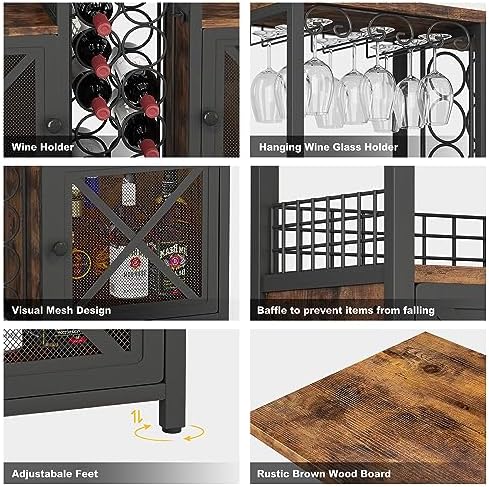 Modern Mini Wooden Bar Cabinet Home Kitchen Dining Room Sideboard Farmhouse Buffet Wine Liquor Storage for Liquor