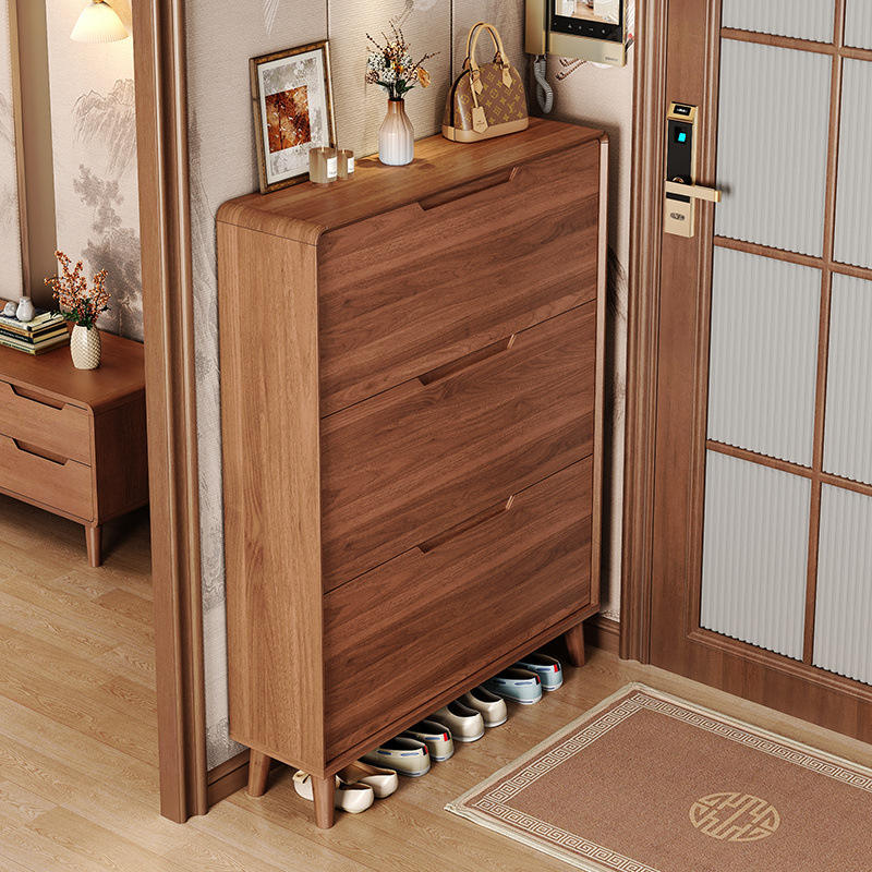 New Modern Wooden Ultra-Thin Tipping Shoe Cabinet Home Entrance Wall-Mounted Hallway Integrated Home Furniture 11 Pairs Foldable