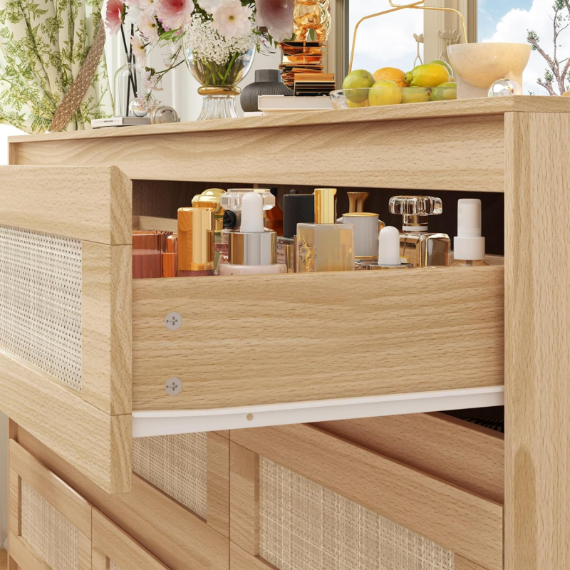 Rattan Sideboard 9 Tiers Wooden Cabinet Router Storage Chest Drawer TV Stand Storage Shelf Living Room With Door