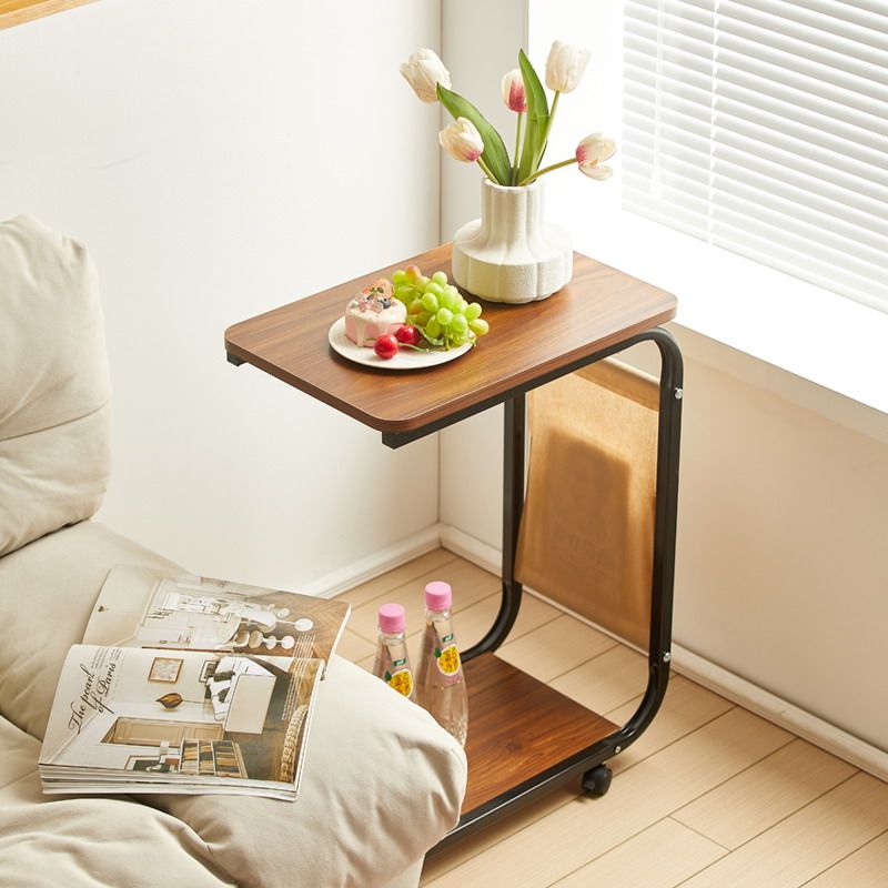 Modern Simple Bamboo Living Room Furniture Bedside Storage Rack Movable Wheels Wood Panel Style Convertible Console Table