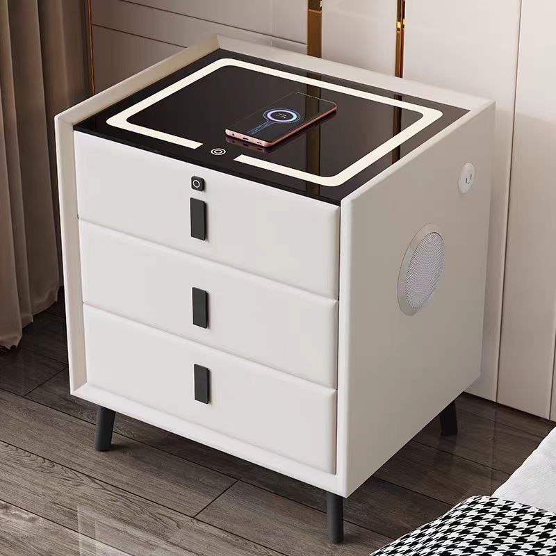 Modern Simple Solid Wood Smart Nightstand Wireless Bedroom Table Cabinet With Drawer Storage Light Smart Bedside Table For House