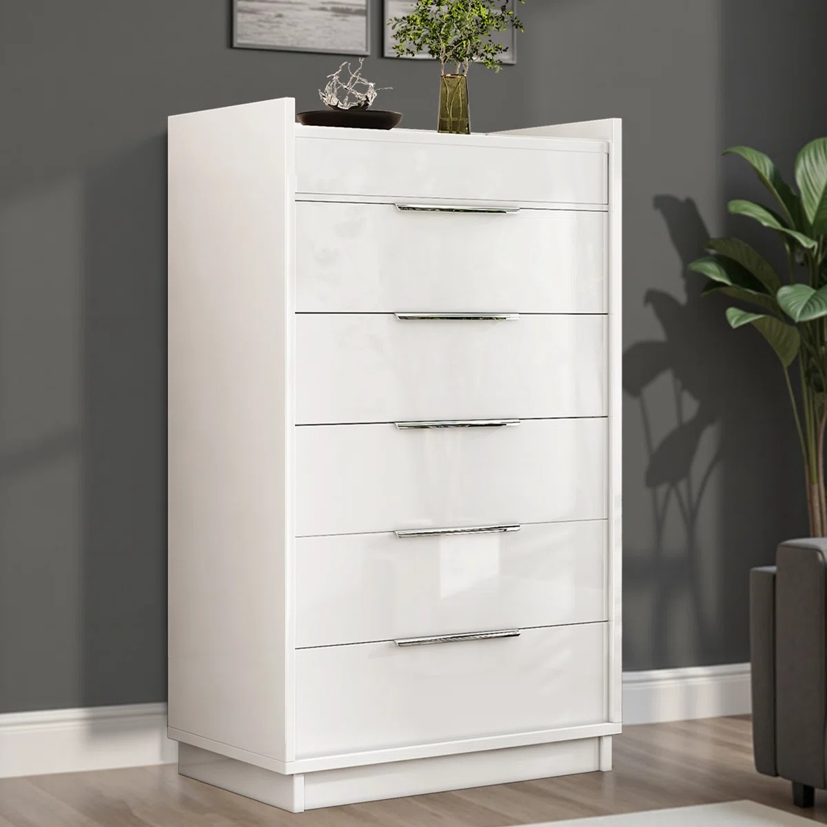 Factory Direct High Quality White 4 Piece High Gloss Dresser Chest and Nightstand Bedroom Set for Home Apartment Hotel