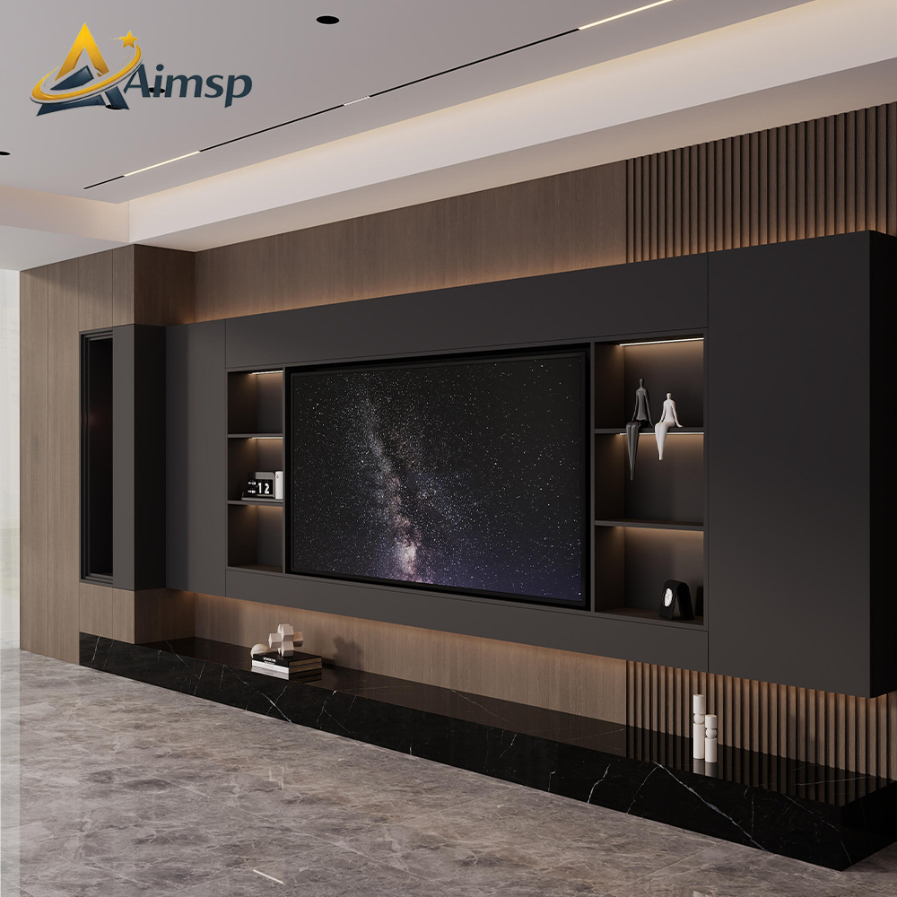 Aimsp Minimalist New Design Wooden Wall Unit Tv Stand Modern Luxury Tv Cabinet Design For Customized Furniture Set