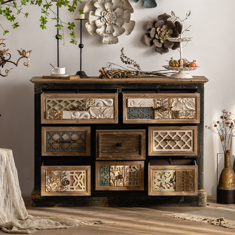 Luxury European Vintage Living Room Cabinets Carved Drawers Adornment Ark Wood Chest Buffet Sideboards Display Cabinets