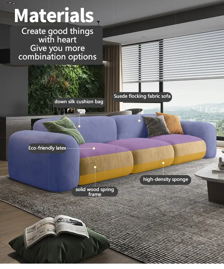 ATUNUS Nordic Luxury L Shape Living Room Sofa Furniture Floor Velvet 3 Seater Modular Sectional Sofa Couch Set