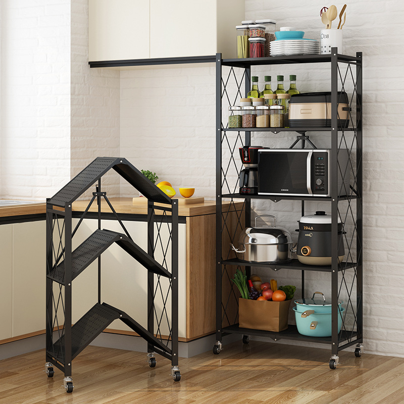 Floor Multilayer Free Installation Folding Mobile Shelf Thickened Storage Shelf Bedroom Storage Shelf