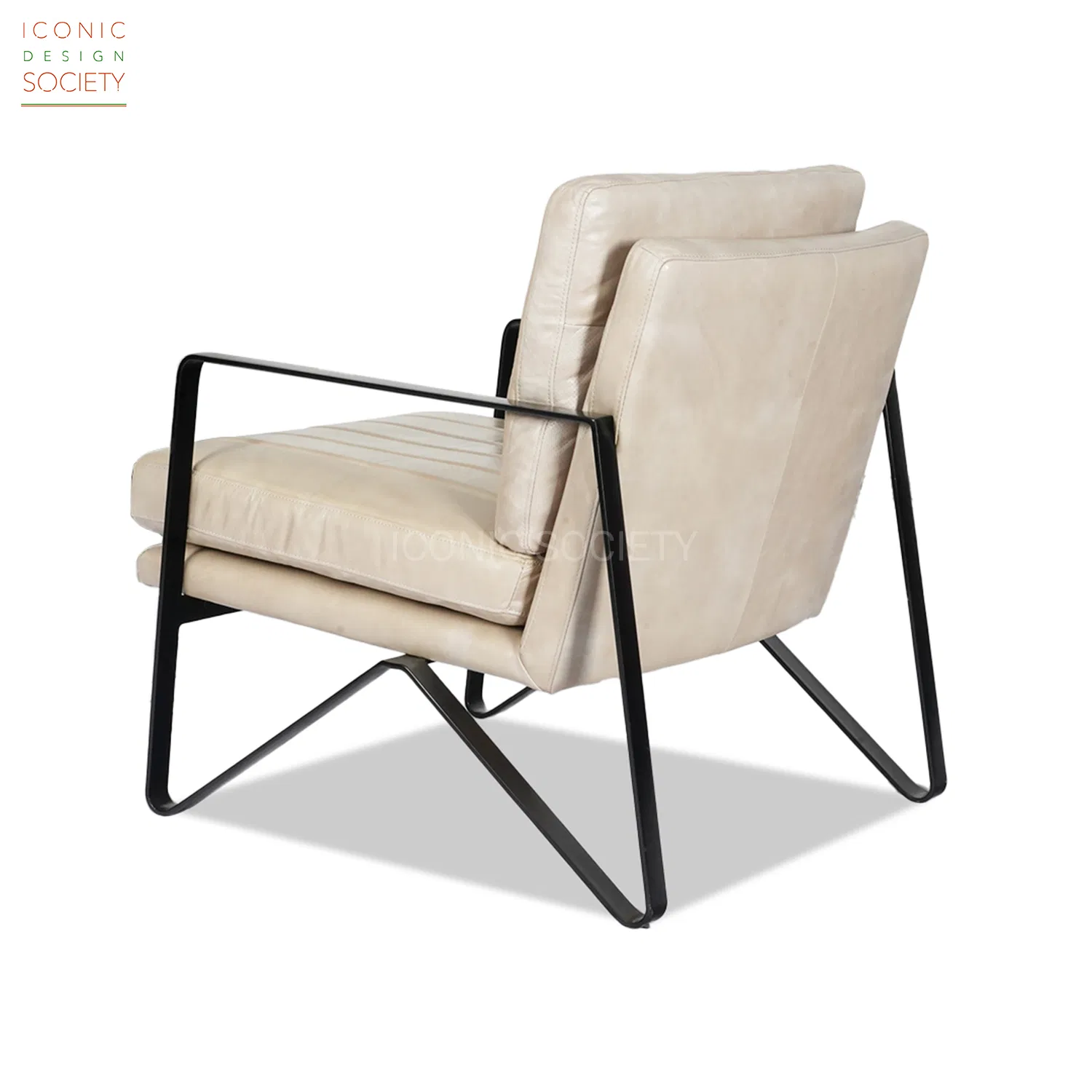 Modern Industrial Home Sitting Room Living Room Leisure Hotel Furniture Metal Iron Steel Pipe Genuine Leather Accent Arm Chair