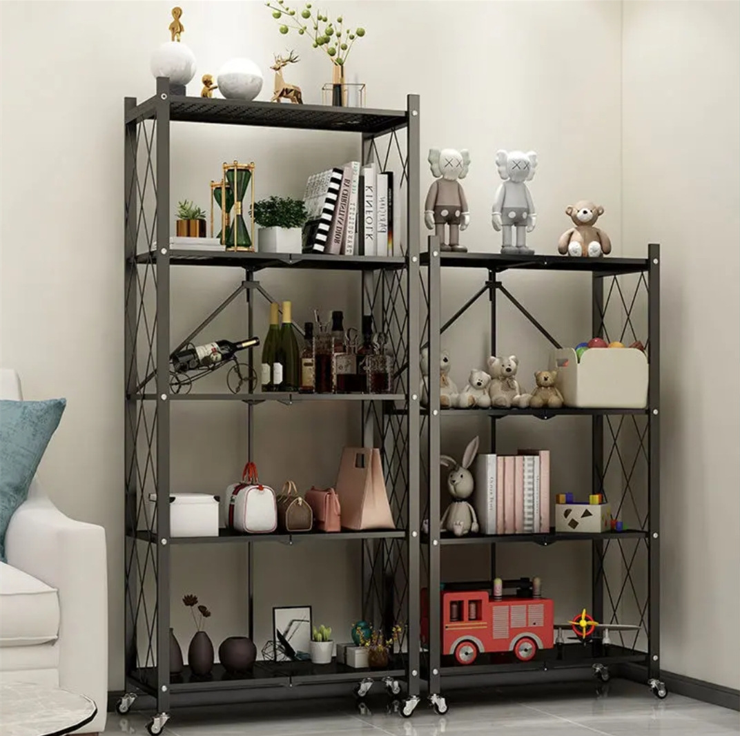 Floor Multilayer Free Installation Folding Mobile Shelf Thickened Storage Shelf Bedroom Storage Shelf
