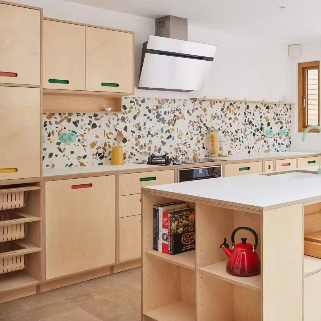 Marine Plywood Custom Kitchen Cabinets Waterproof Moistureproof Modern Minimalist Ample Storage Custom Size Color