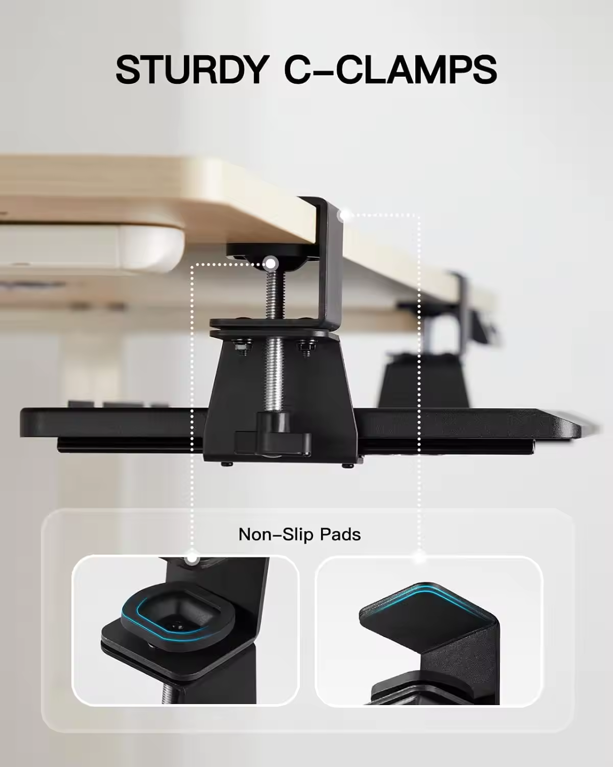 Office Ergonomic Straight Corner Table Keyboard Tray Under Desk With Adjustable C Clamp Computer Keyboard Mouse Tray