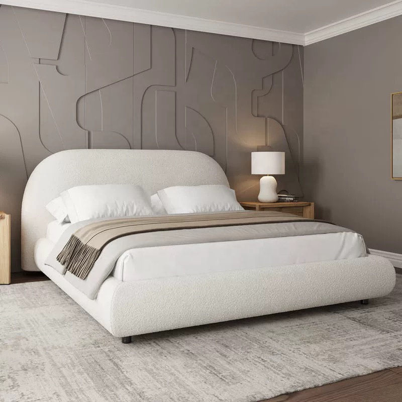 Zayshine French Modern Luxury Large Size White Sherpa Master Bedroom Bed 1.5 1.8 Meters Modular Apartment Hotel Double Soft Bed