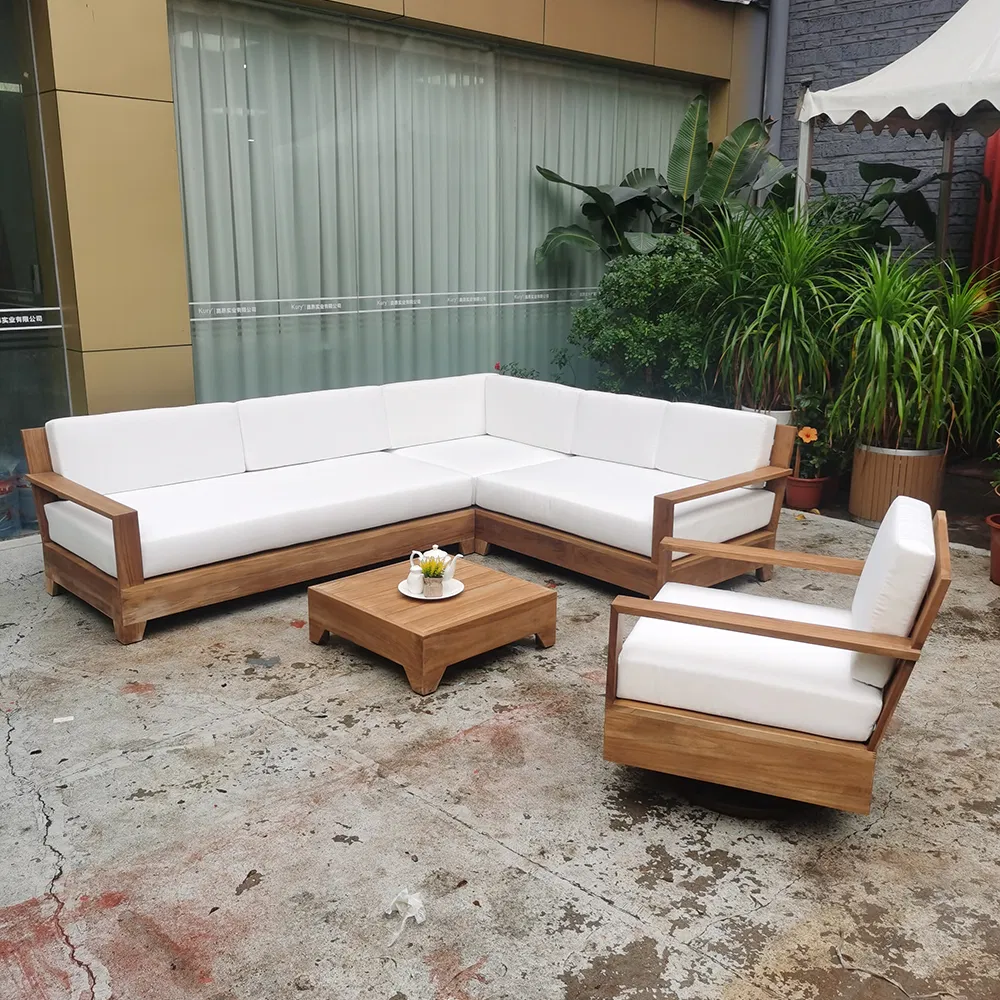 Wholesale Waterproof Furniture with Cushions Living Room Balcony Patio Hotel Teak Wood Garden Sectional Outdoor Sofa