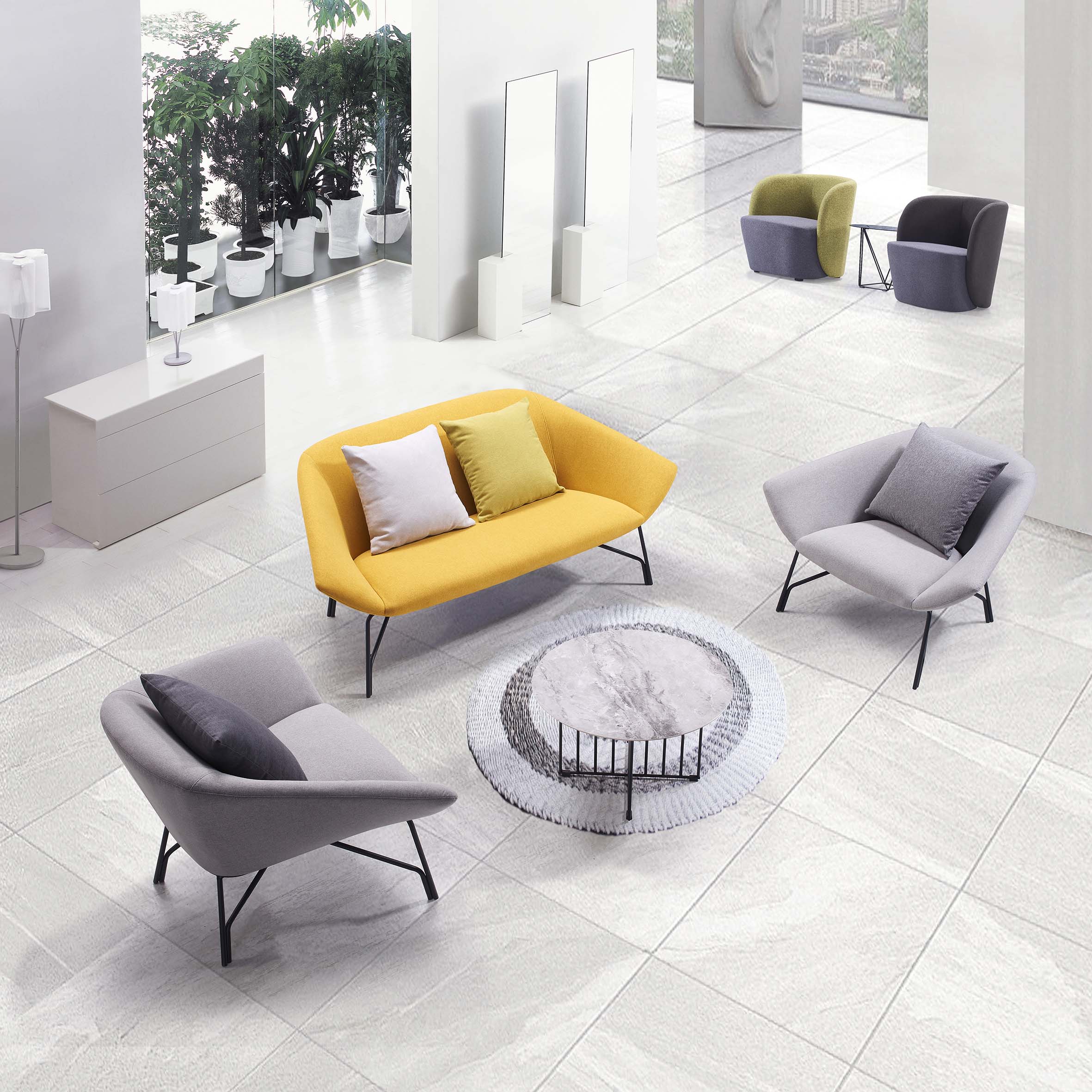 Modern Office Living Room Furniture Design 2 Seater Sectional Fabric Office Sofa Set Canape