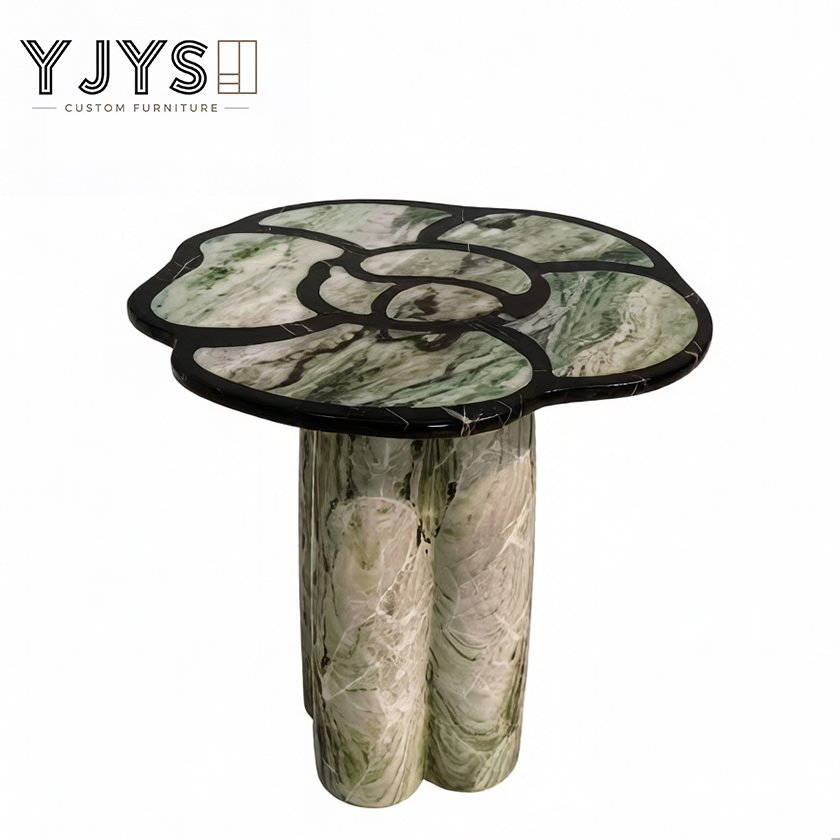 Irregular Petal Marble Inlay Accent Table, Living Room Furniture