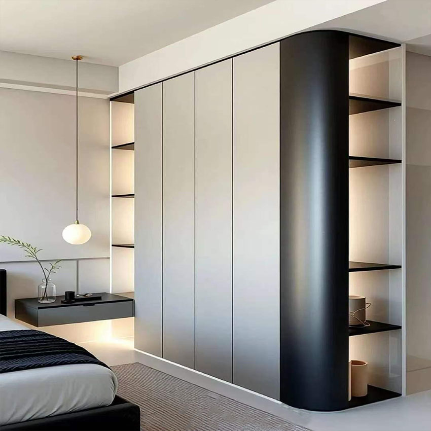 Luxury Lacquer Door Wardrobe Curved Design Matte Painted MDF Bedroom Closet Wardrobe with Rounded Corner