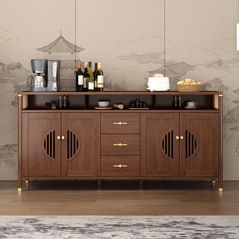 New Chinese Retro Style Dining Cabinet with Solid Wood Frame Metal Handle Luxury Living Room Sideboard for Home Bar Farmhouse