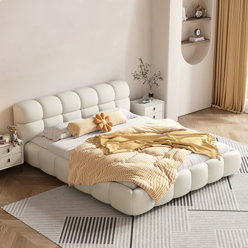 Boucle Cloud Bed Marshmallow Puff Bed Frame King Queen Size Modern Bedroom