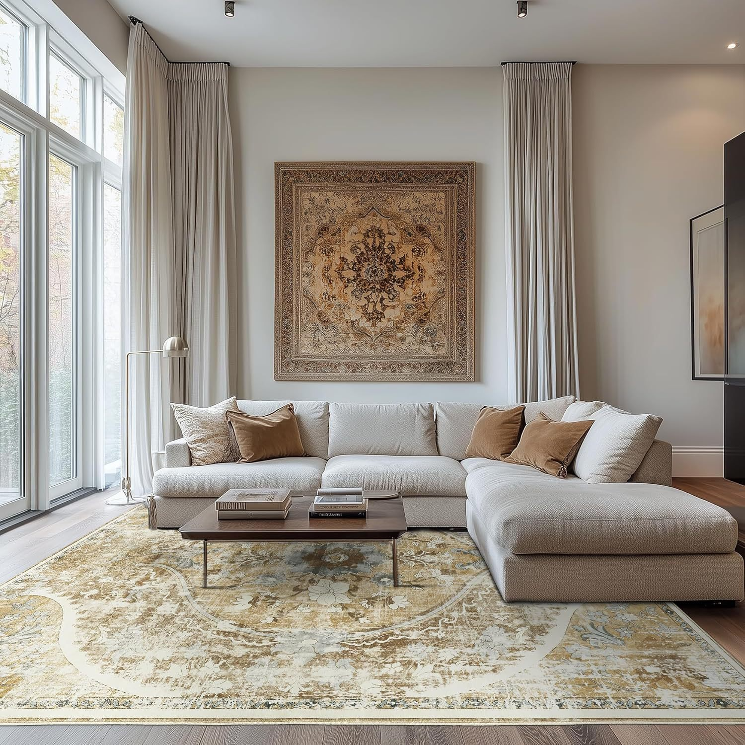 Atunus Furniture Cream Style Fabric Living Room Model Lounge White Soft Modern Large Cloud Modular Sectional Sofa Couch Set
