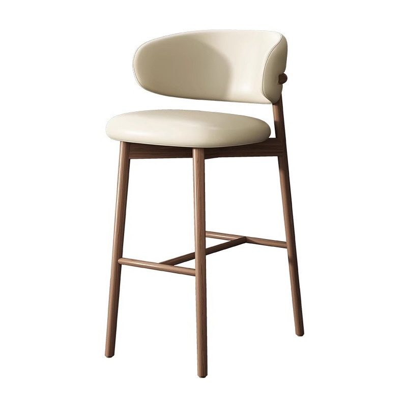 Modern Solid Wood Bar Stool Nordic Italian Style Kitchen Chair Small Dining Chair Backrest Hotel Restaurant Casual High Stool