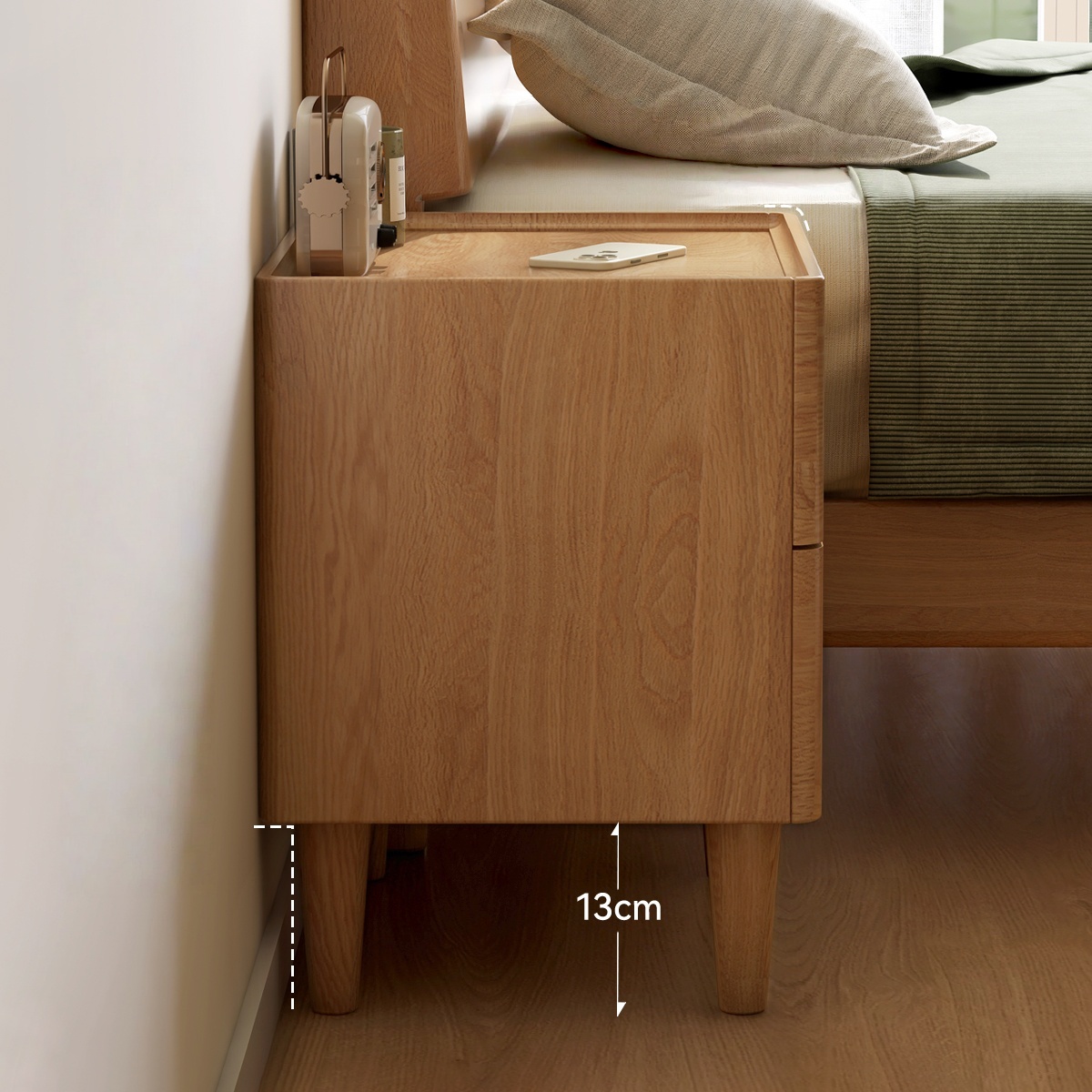 Luxury Solid Oak Night Stand With 2 Drawers Modern Design For Bedroom Living Room &amp; Hotel Use