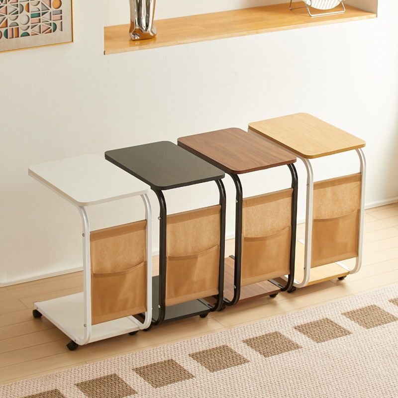Modern Simple Bamboo Living Room Furniture Bedside Storage Rack Movable Wheels Wood Panel Style Convertible Console Table