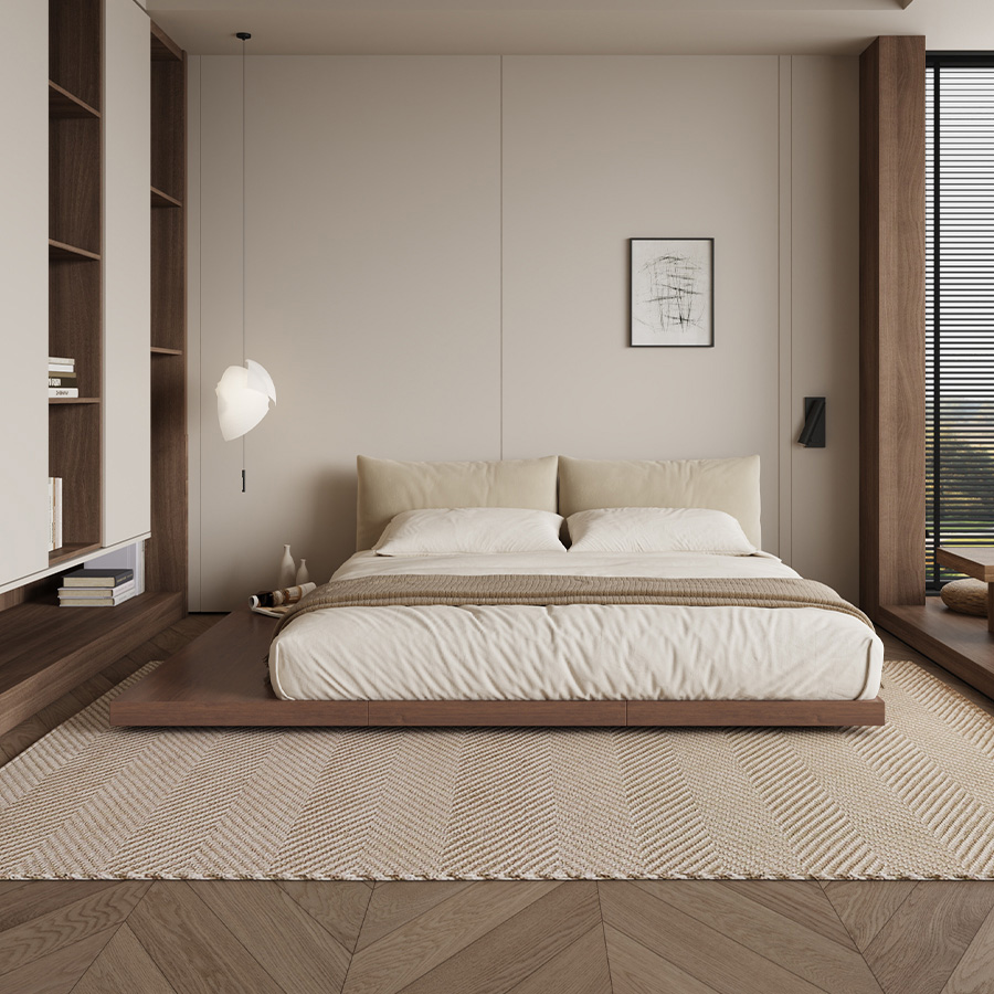 Bedroom Furniture Solid Wood Floating Platform Frame Queen King Size Low Bed Japanese-style Tatami Bed Floating Bed Frame