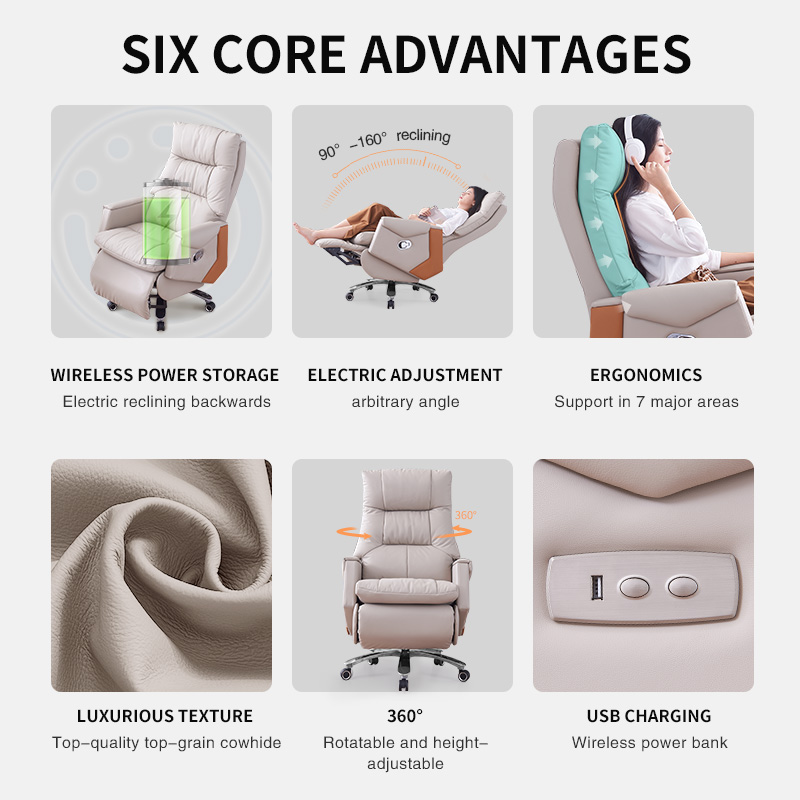 Smart Electric Control Genuine Leather Office Chair Modern Design Ergonomic Home Office Computer Chair With Footrest Wheels
