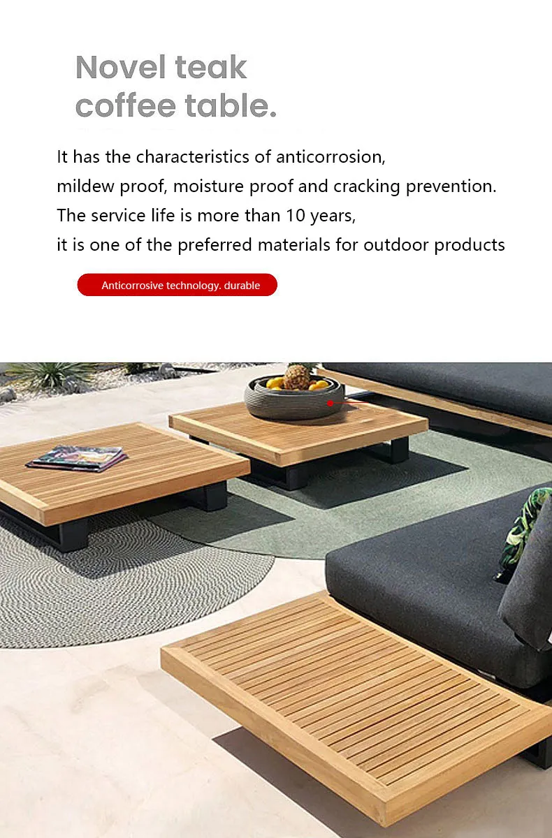 Modern Waterproof Teak Wood Outdoor Furniture Living Room Balcony Garden Patio Hotel Sectional Sofa with Cushions