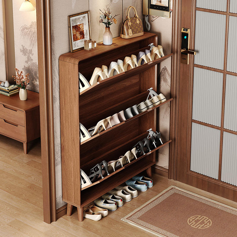 New Modern Wooden Ultra-Thin Tipping Shoe Cabinet Home Entrance Wall-Mounted Hallway Integrated Home Furniture 11 Pairs Foldable