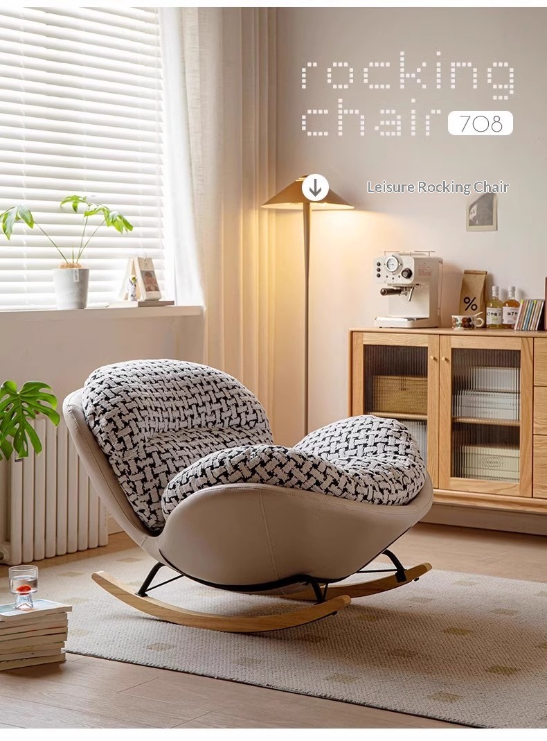 Modern Luxury Living Room Egg Rocking Recliner Lounge Sofa Single Lazy Chair with Metal Frame