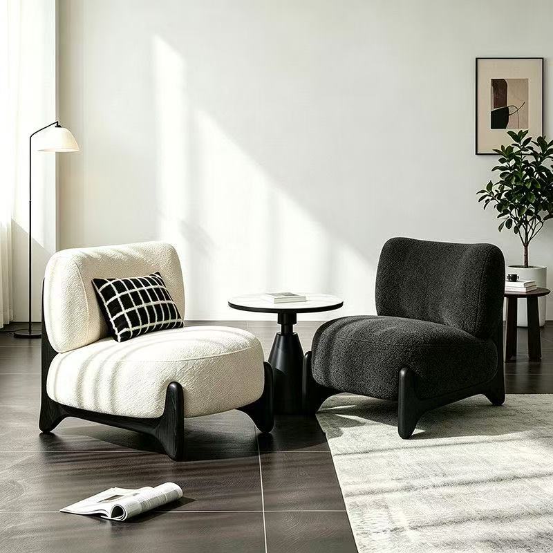 Casual Sofa New Minimalist Retro Single Armchair Eco-Friendly High Quality Living Room Lambswool Chaise Lounge High-Resilience
