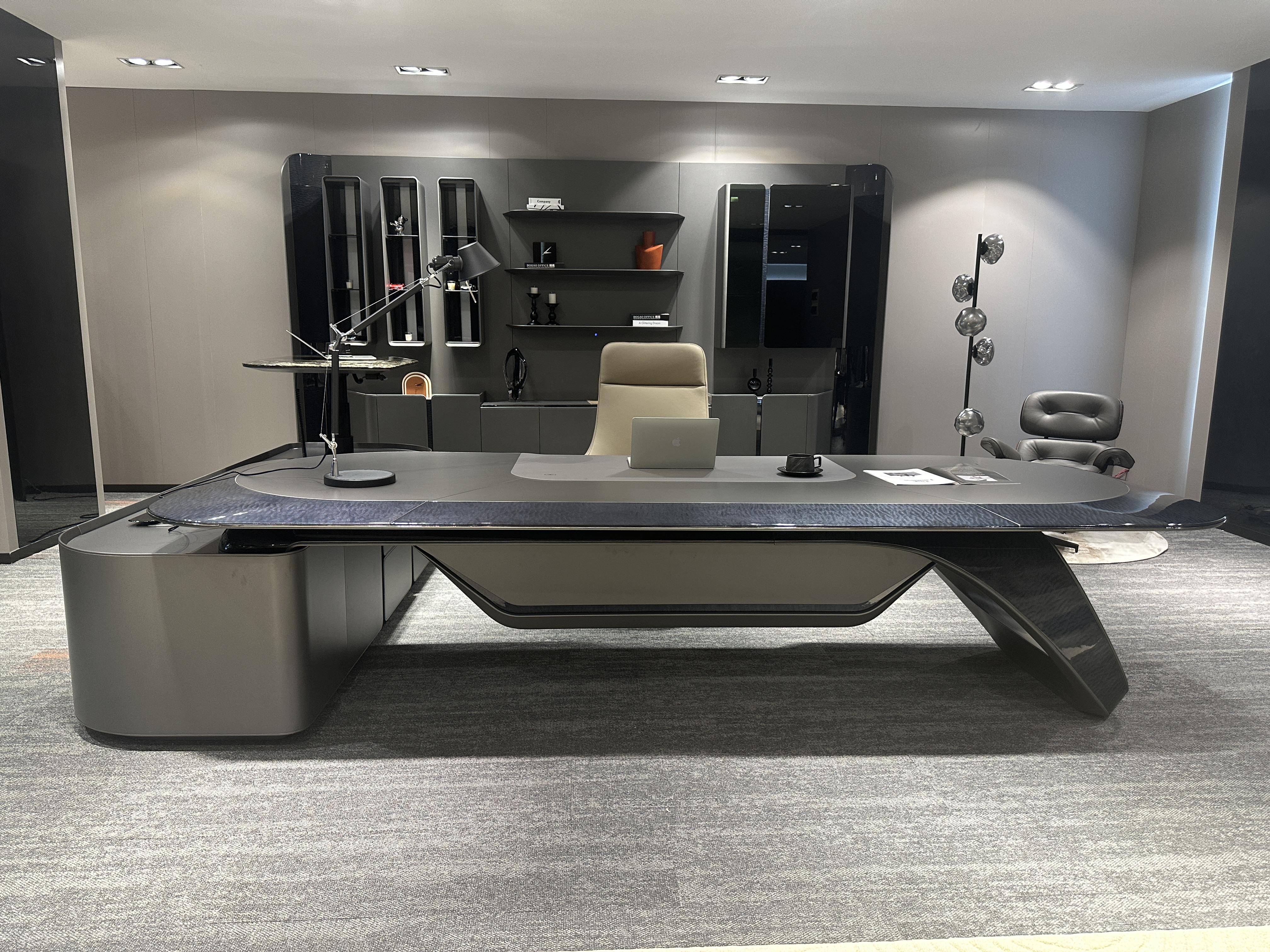 Contemporary Luxury Executive Desk, Large Boss Office Workstation With Side Cabinet, Premium Manager Desk For Home &amp; Commercial