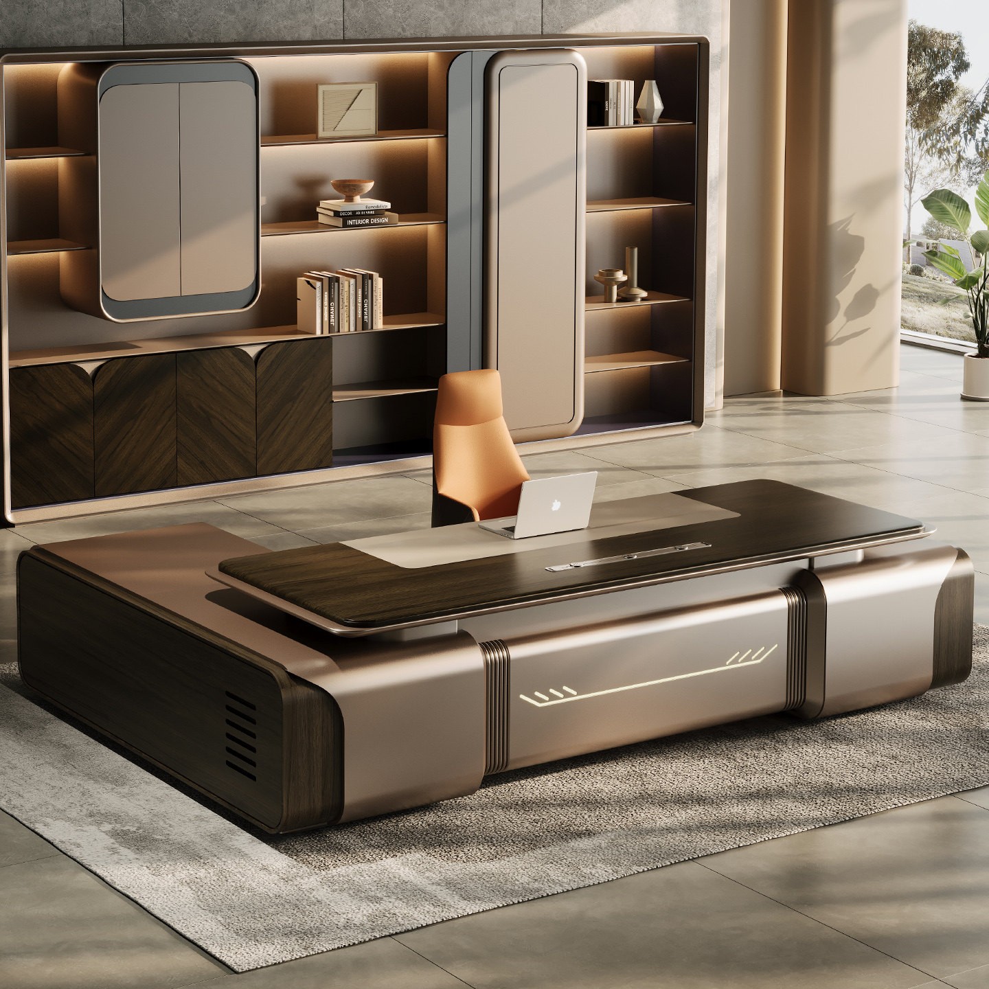 Luxury Modern L-Shaped Executive Office Desk Set Boss Wooden Workstation With Panel Style Office Furniture Table