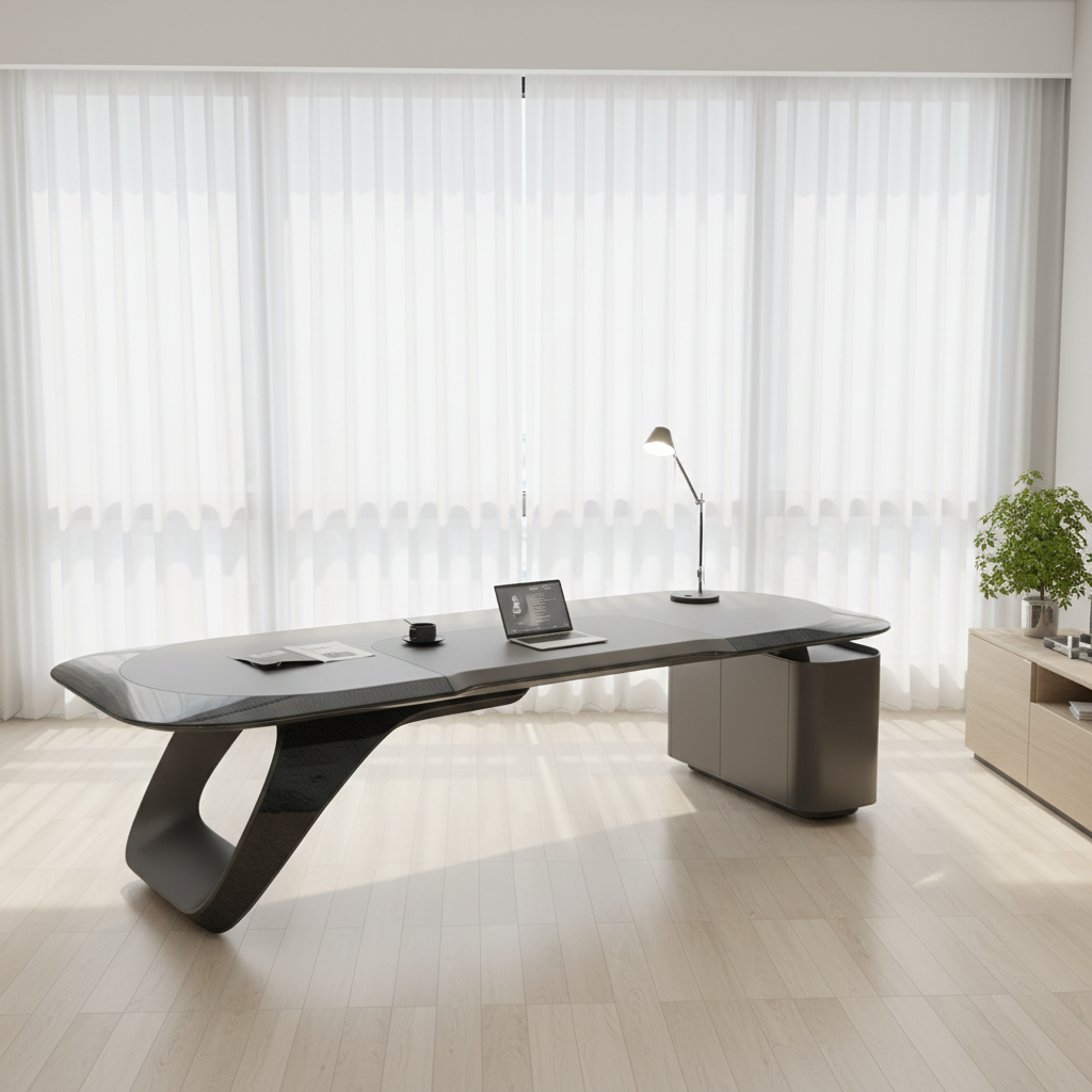 Contemporary Luxury Executive Desk, Large Boss Office Workstation With Side Cabinet, Premium Manager Desk For Home &amp; Commercial