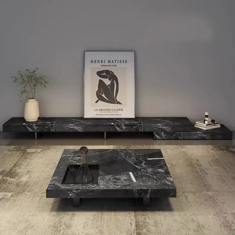 Elegant Wooden Living Room Furniture Set with Marble Accents
