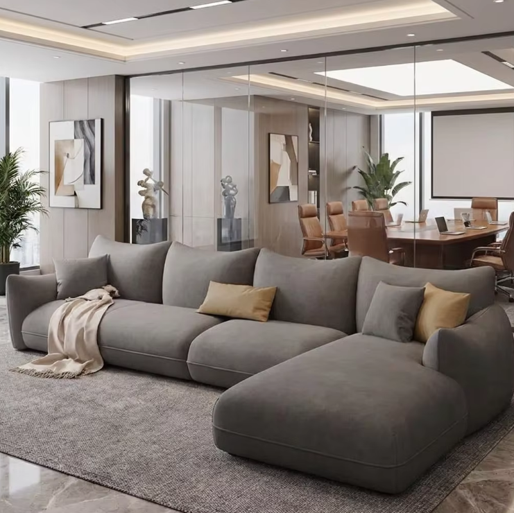Italian Luxury Minimalist Fabric Velvet Sectional Sofa Oval Shaped Convertible Hotel Lobby Leisure Area Reception Curved Moon