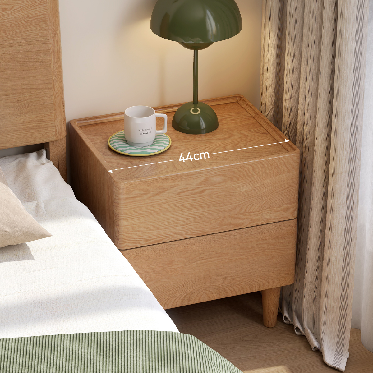 Luxury Solid Oak Night Stand With 2 Drawers Modern Design For Bedroom Living Room &amp; Hotel Use