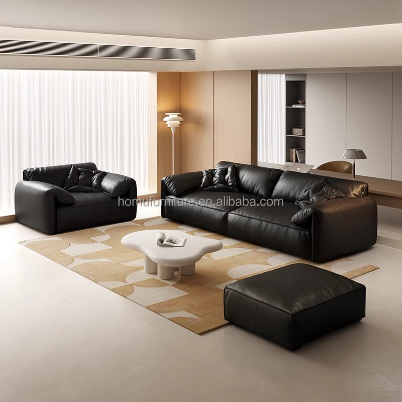 Modern Three Seats Leather Upholstered Sectional Sofa with Wood Legs Sponge Filling Luxury Living Room Furniture for Hotel Use