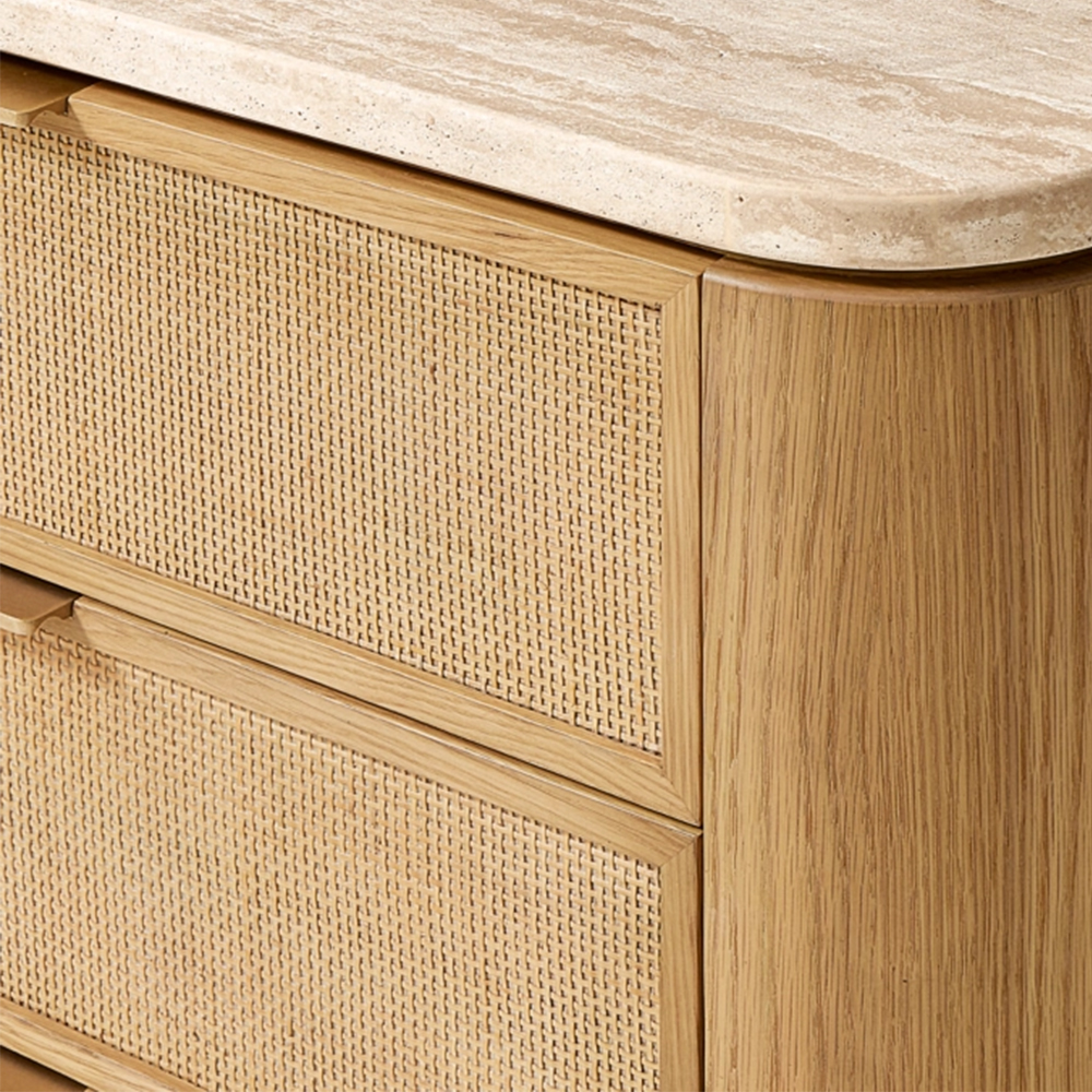 Modern Night Stand Rattan Wood Bedside Table with Storage Drawer for Bedroom Living Room