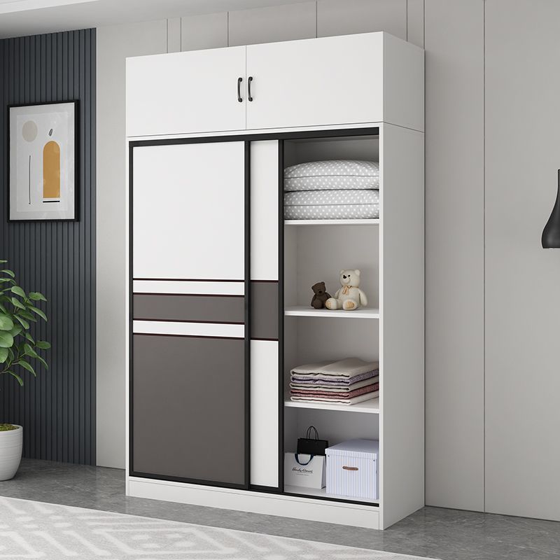 Wardrobe for Home Bedroom Sliding Door Modern Minimalist Artificial Board Storage Cabinet Large Closet for Rental Home Furniture