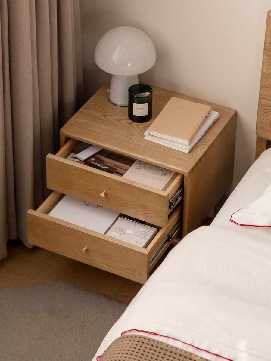 Nature Solid Oak Wood Night Stand Modern Luxury Design With 2 Drawers For Apartment Bedroom And Living Room