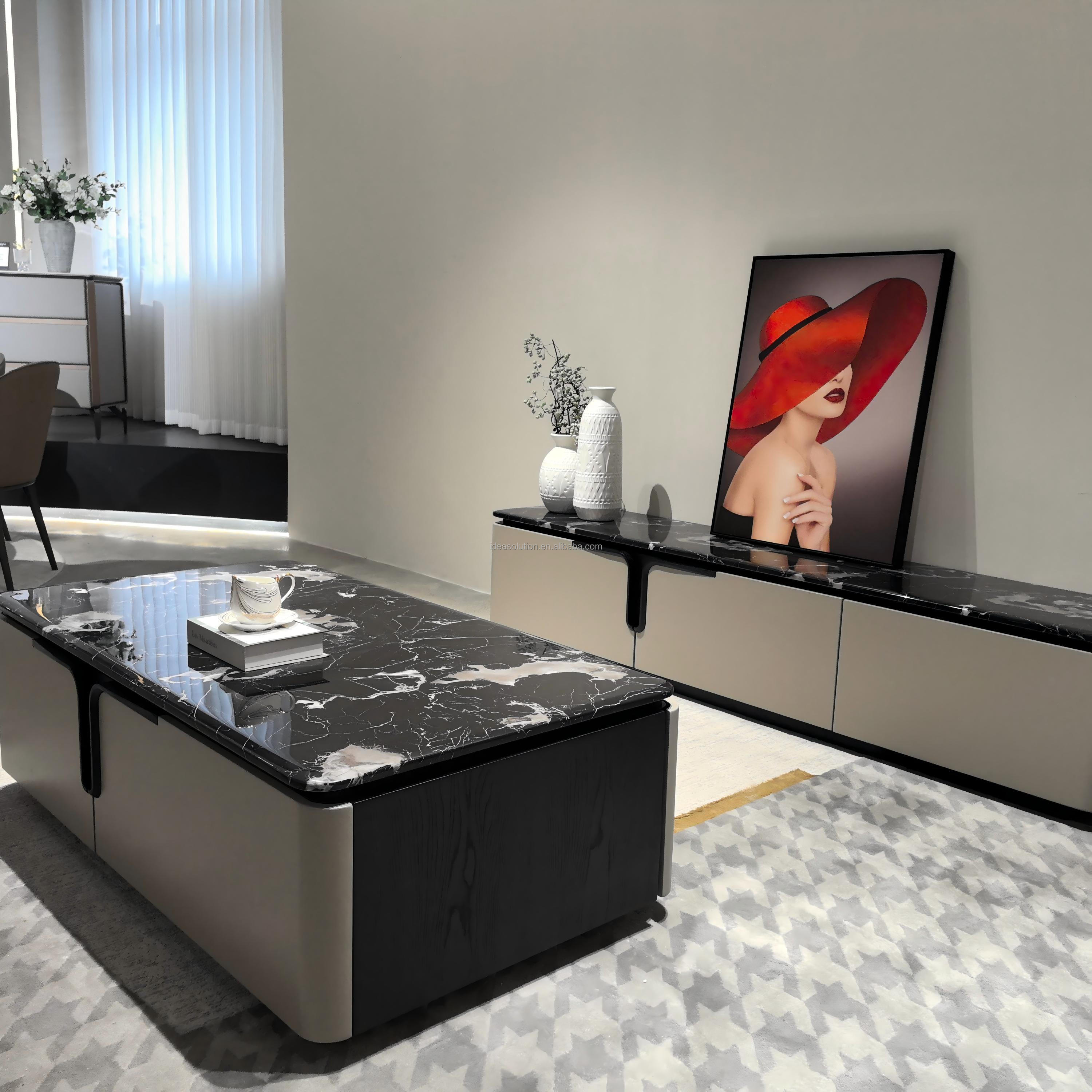 Matte Marble TV Stand Set with Coffee Table