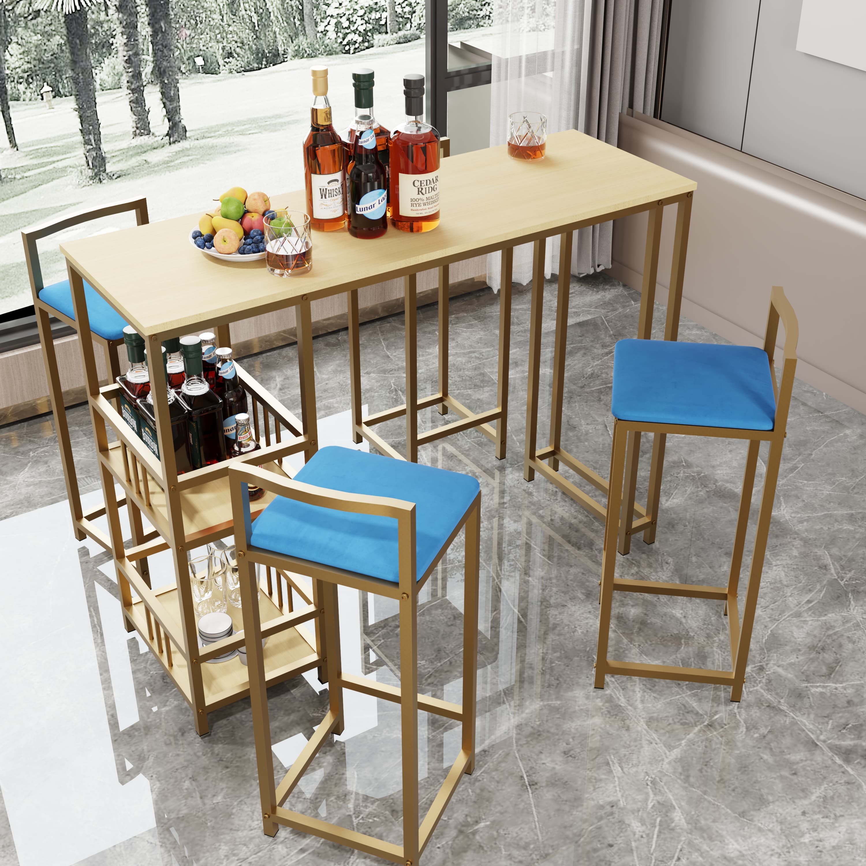 One in Stock Piece Drop Shipping Modern Wooden Long High bar Tables and Chairs Set Coffee Barrel for Home Kitchen