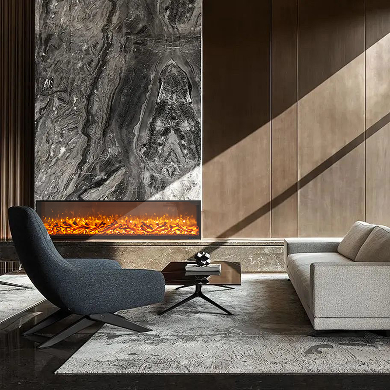 Indoor 2D LED Decorative Electric Fireplace Wall-Mounted Metal Modern Wood Charcoal TV Stand Remote Control Adjustable